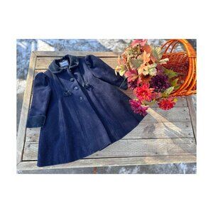 Vintage Rothschild 100% Wool Princess Dress Coat Midnight Blue Peter Pan Collar